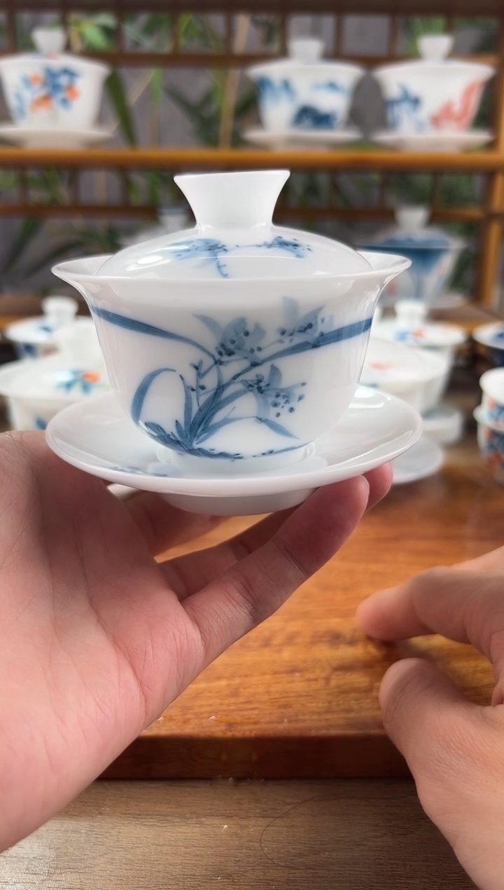 【闪购商品】微瑕高冰兰花130ml三才盖碗