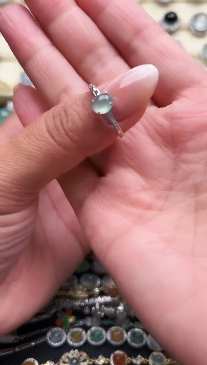 银S925镶嵌戒指翡翠缅甸天然A货翡翠S925银镶嵌