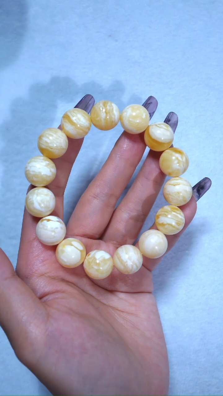 【闪购商品】蜜蜡手链未镶嵌典藏级14.5mm瓷白浓蜡虎皮妖花