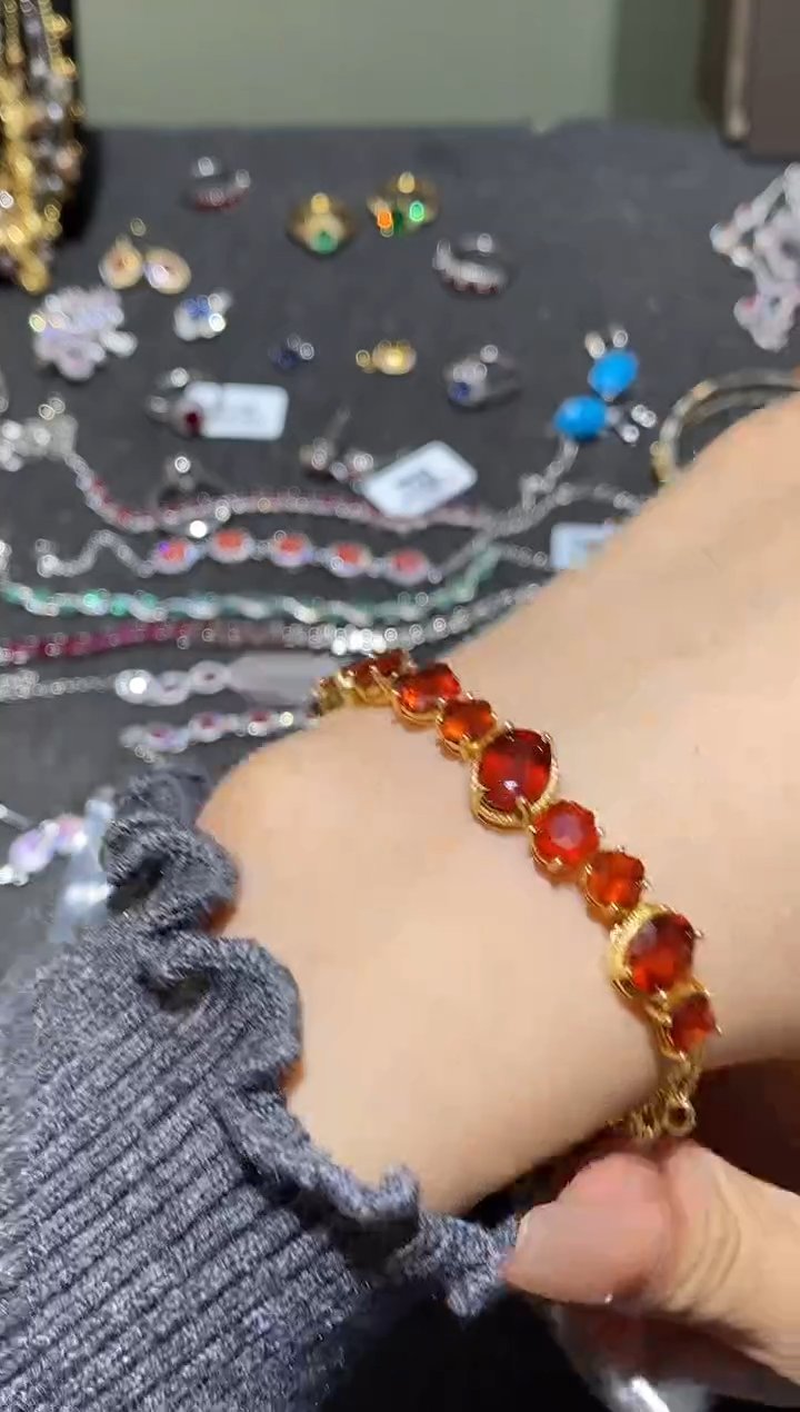 银S925镶嵌手链石榴石芬达  手链