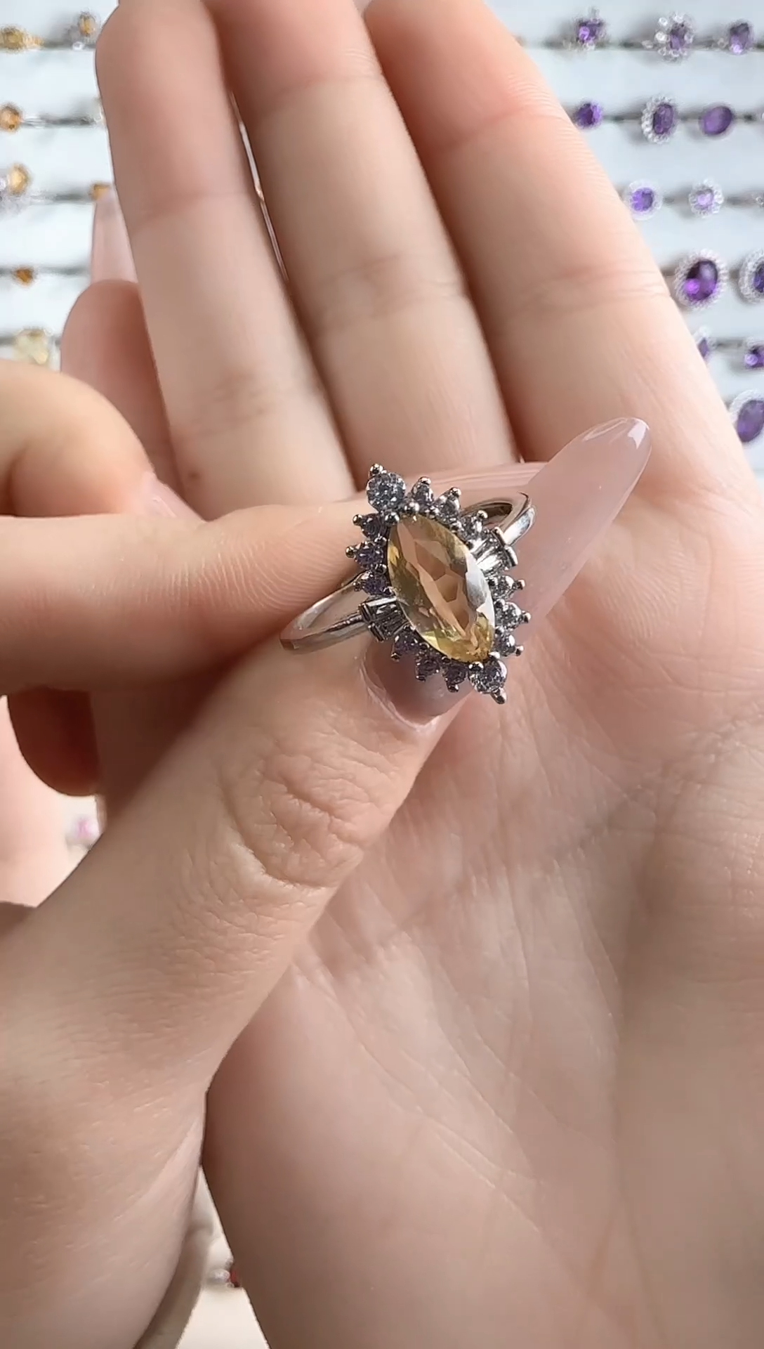 【闪购商品】黄晶戒指银S925镶嵌马眼款-黄水晶戒指