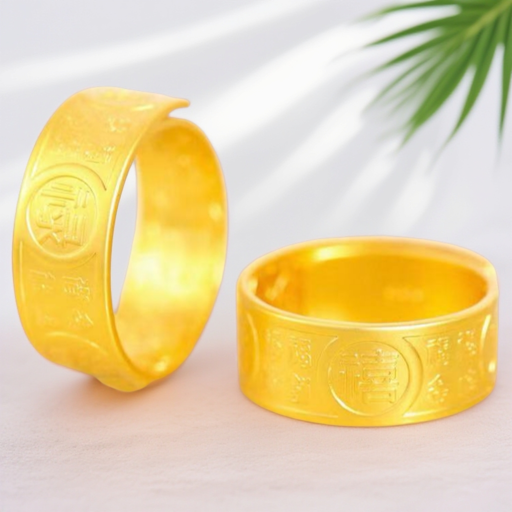 合金戒指 8mm哑光福禄寿喜财活口戒