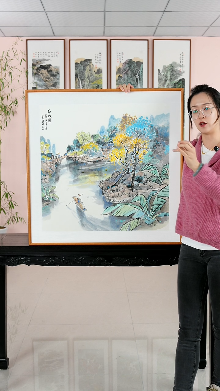 国画王学田《秋收图》手绘含框82*82厘米