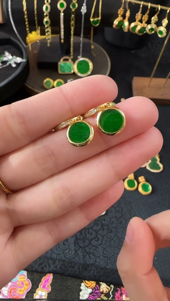 【闪购商品】翡翠耳饰银S925镶嵌耳饰