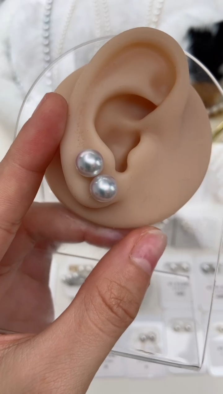 【闪购商品】海水珍珠耳钉18K金镶嵌8.5-9mm真多麻耳钉