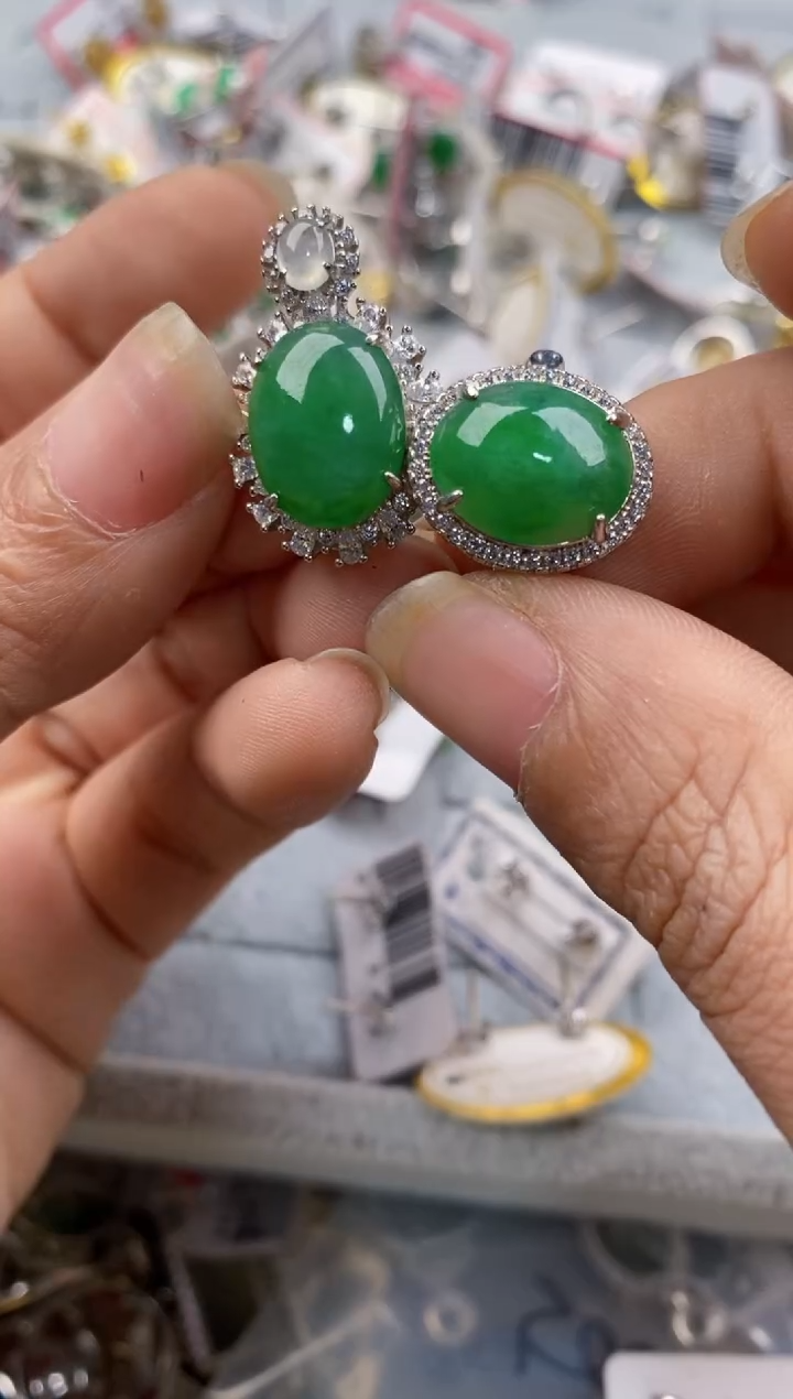 银S925镶嵌戒指翡翠555--8