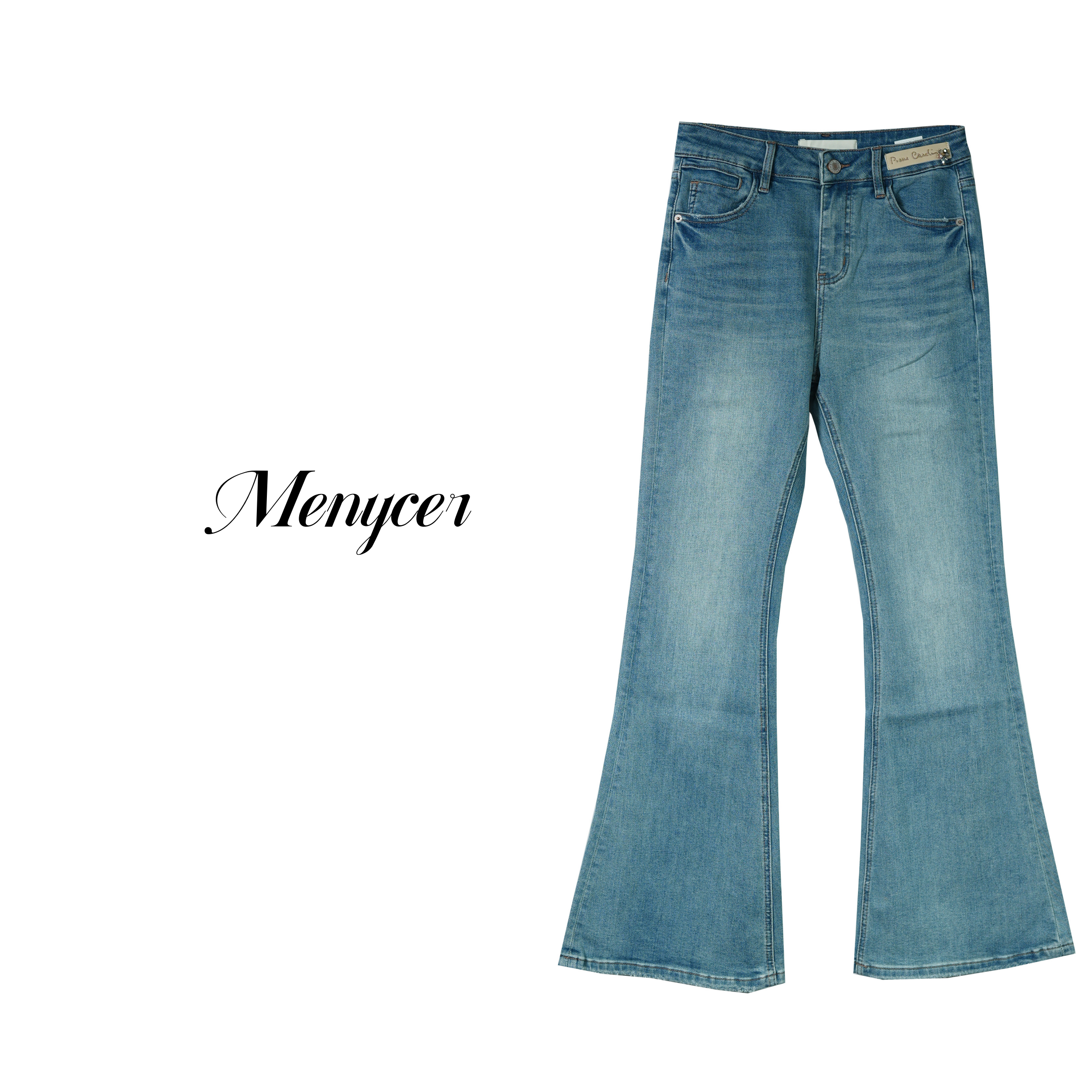 XM240562-高腰修身显瘦微喇牛仔裤复古百搭喇叭裤