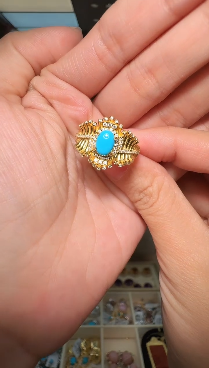 银S925镶嵌绿松石戒指010