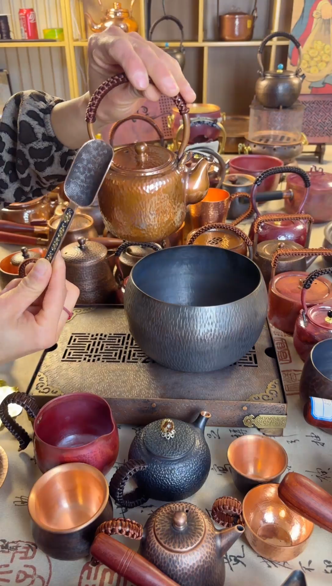 300ml咖色提梁泡壶加铜勺