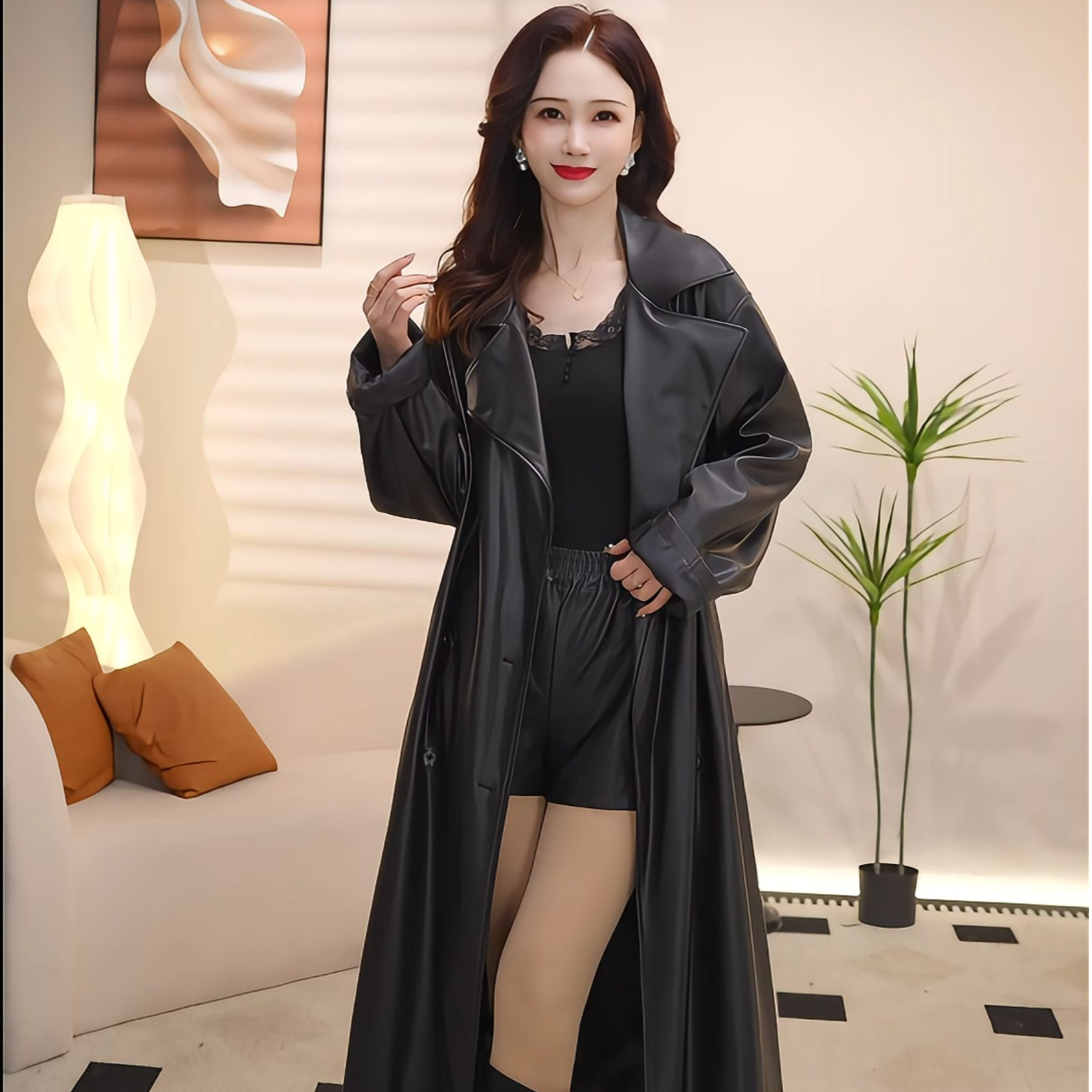 哆哆新款皮衣春秋显瘦气质时尚休闲宽松长款