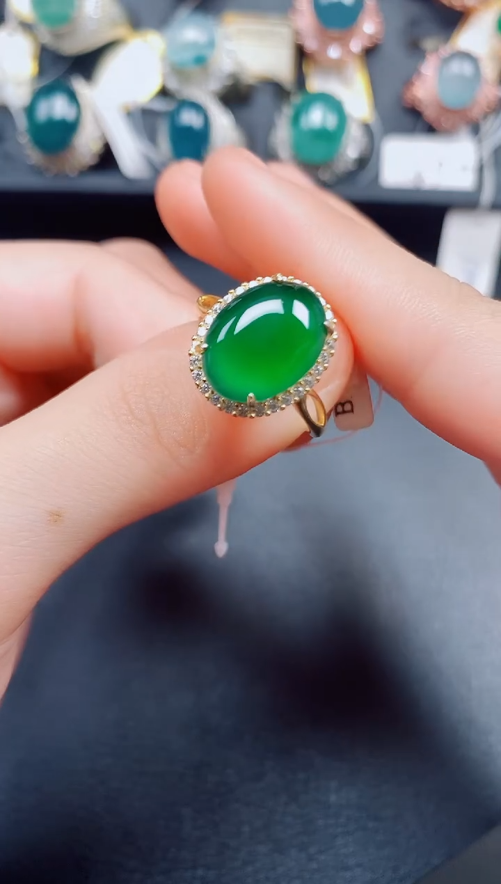 翡翠戒指银S925镶嵌翡翠