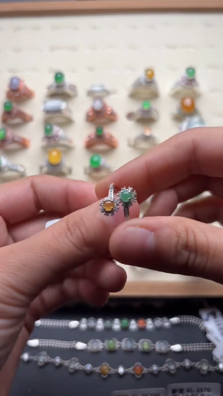 【闪购商品】翡翠戒指银S925镶嵌缅甸A货翡翠S925银镶嵌