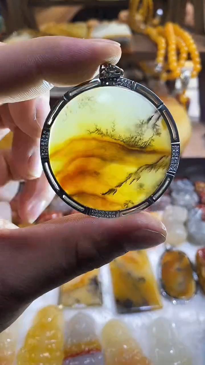 银S925镶嵌石英质玉（黄龙玉）吊坠(赠链)吊坠