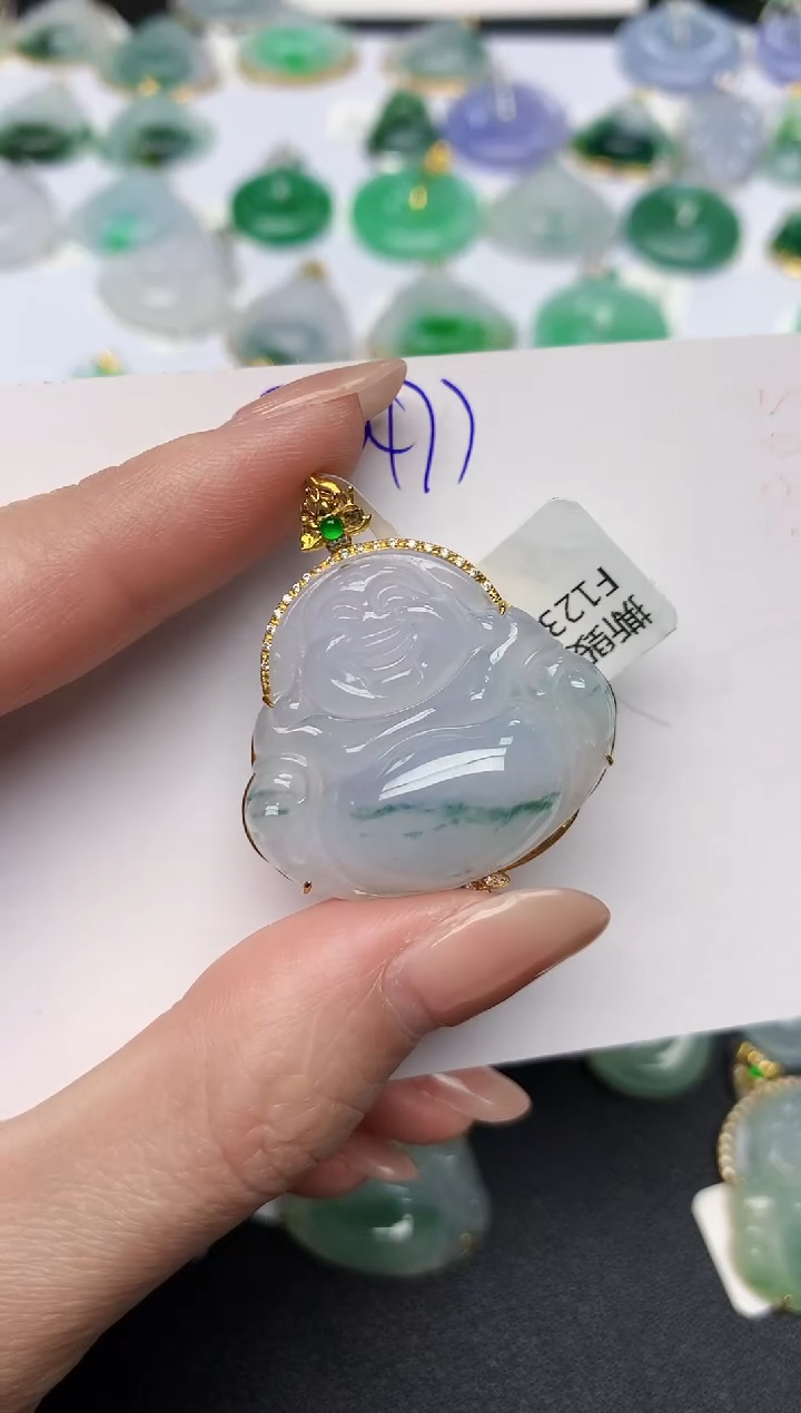 颈饰18K金镶嵌翡翠天然缅甸A货翡翠百元以上9元证书费自理