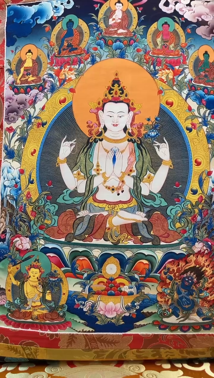 【闪购商品】卷轴画矿物质喷绘  四臂观音1.3m蓝色水波纹