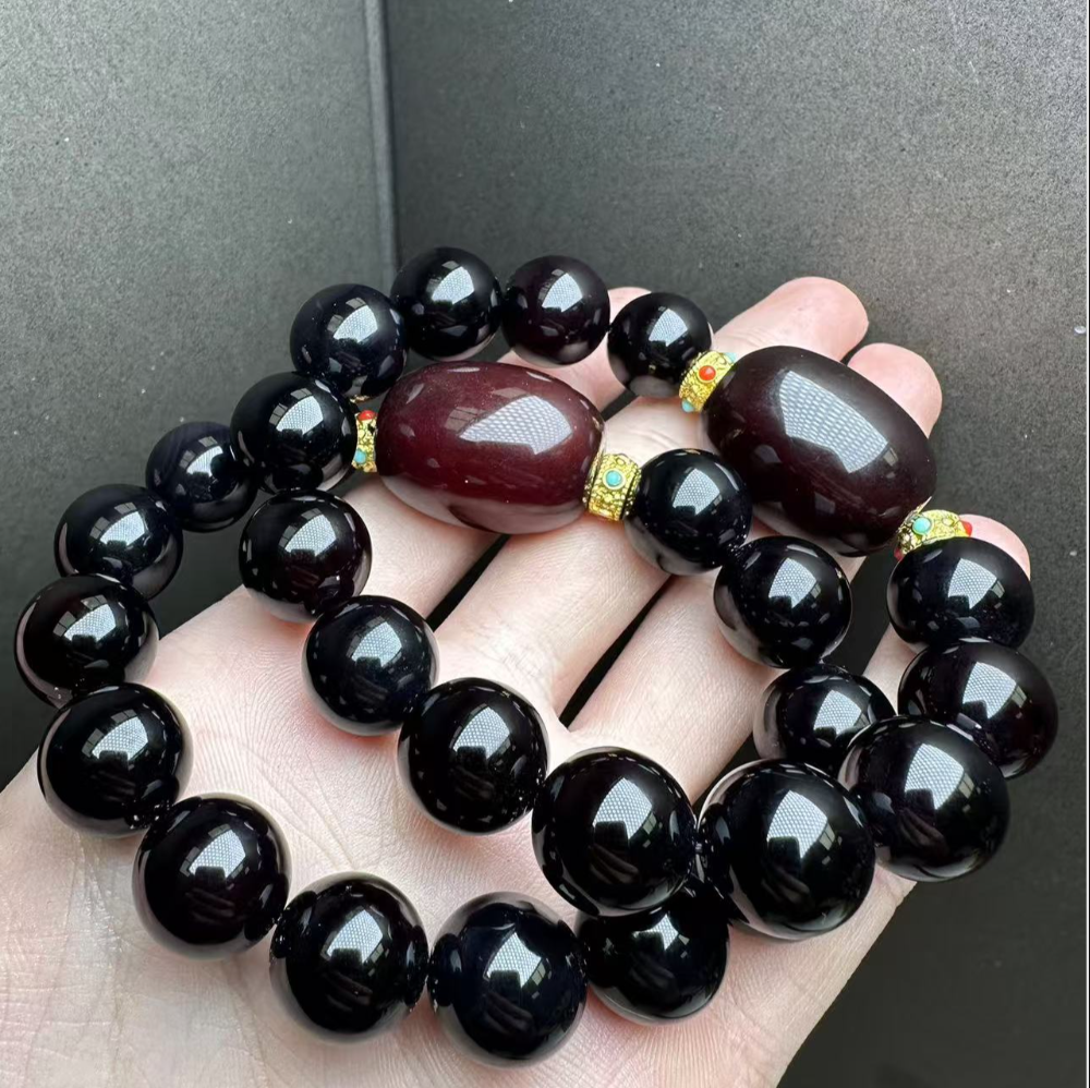 S7659【任会长珠宝】桖灵参珀 玛瑙玉手串-多样性只发一件