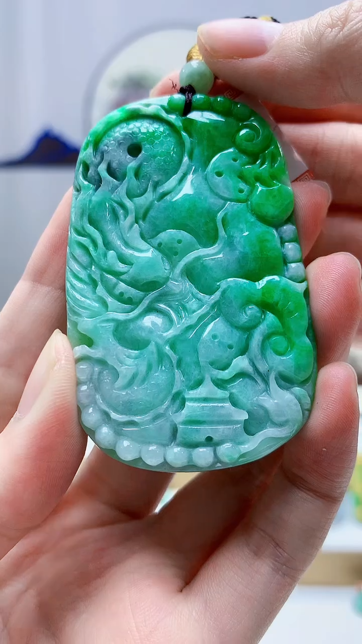 未镶嵌定制翡翠4852zm-毛货挂件11龙牌