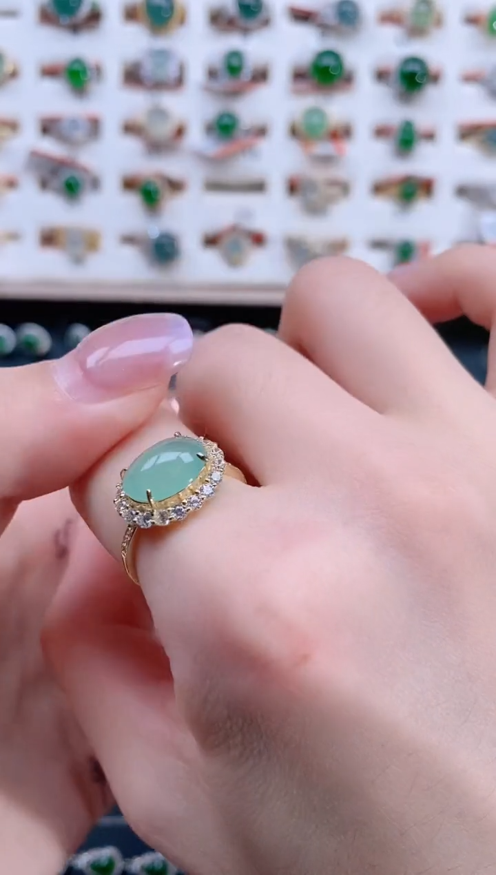 翡翠戒指银S925镶嵌天然翡翠
