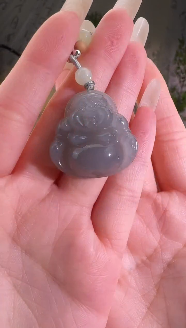 和田玉未镶嵌颈饰烟紫30佛公 p