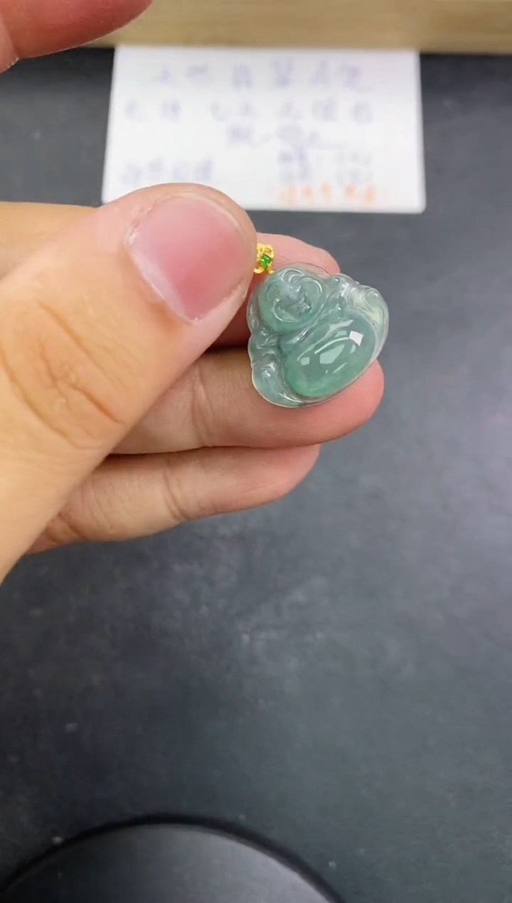 【闪购商品】翡翠颈饰18K金镶嵌天然翡翠A货赠皮绳