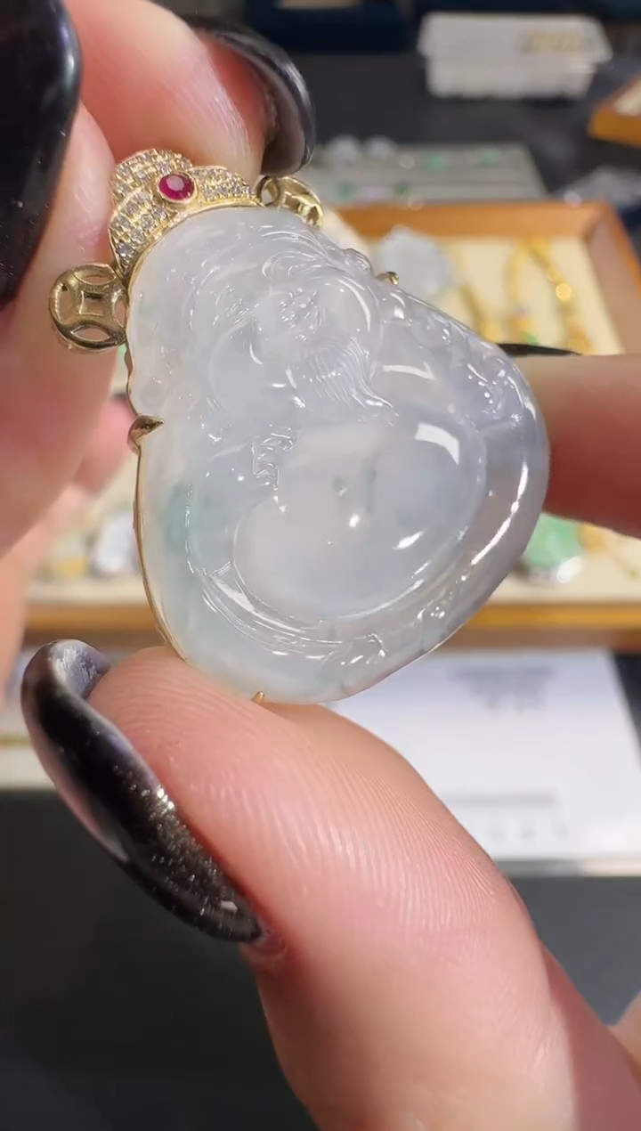 吊坠(不含链)18K金镶嵌翡翠【源头工厂】钻石镶嵌