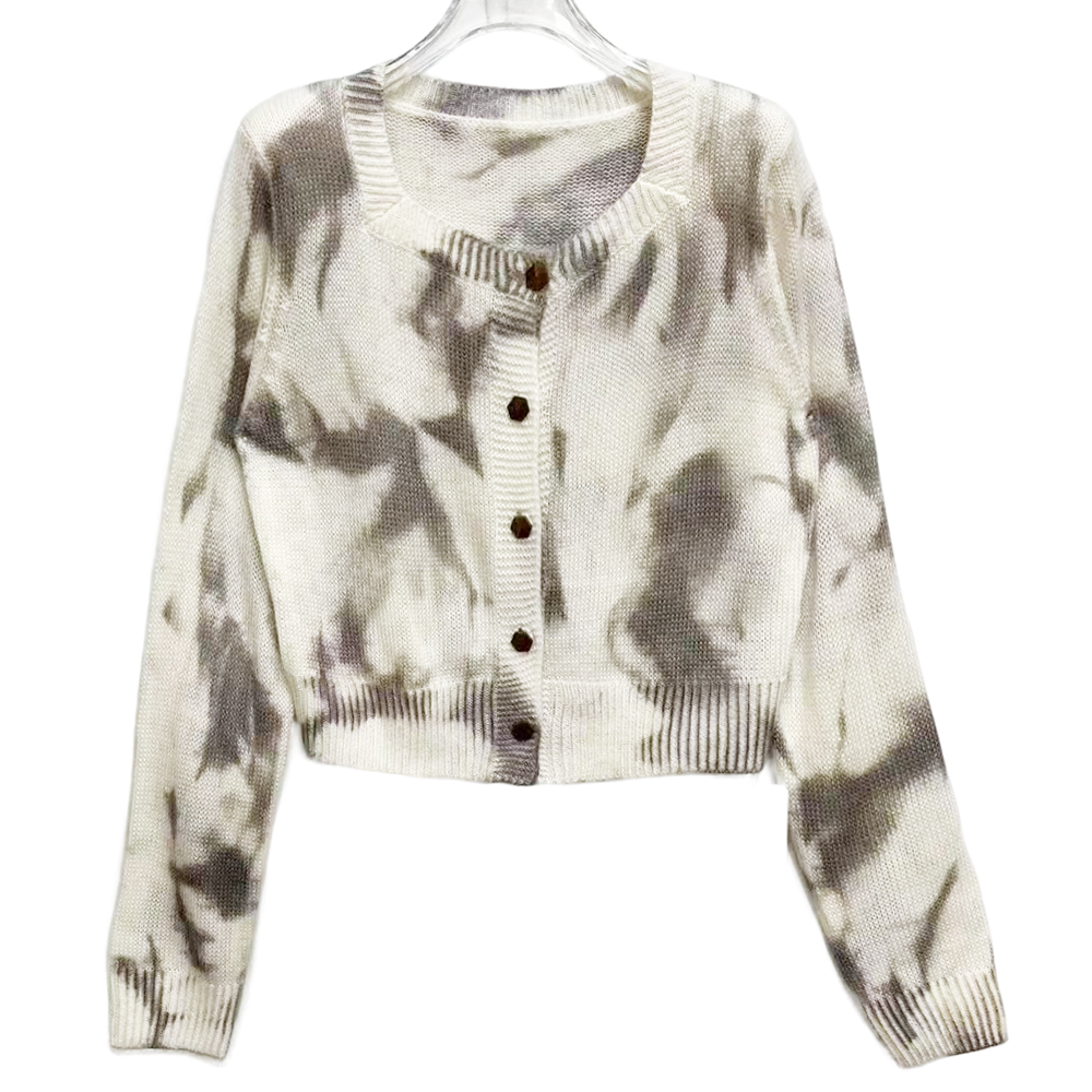 2025新款法式扎染羊毛针织开衫PN-932583气质短款