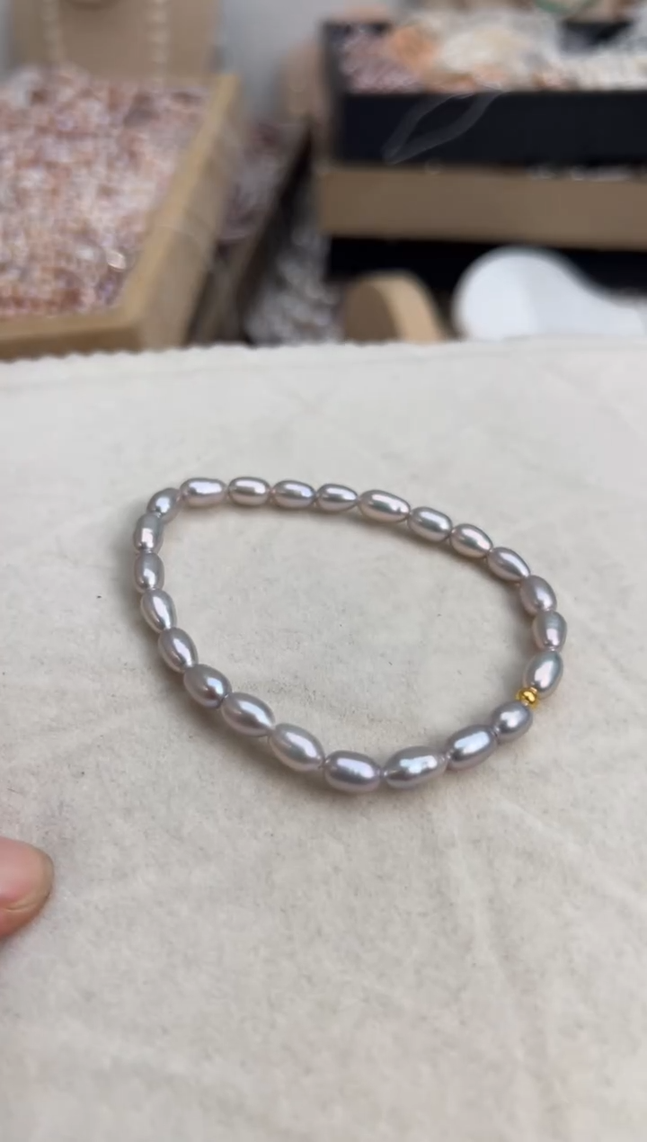 未镶嵌33淡水珍珠朱*霖珍珠手链*灰色无核5mm左右