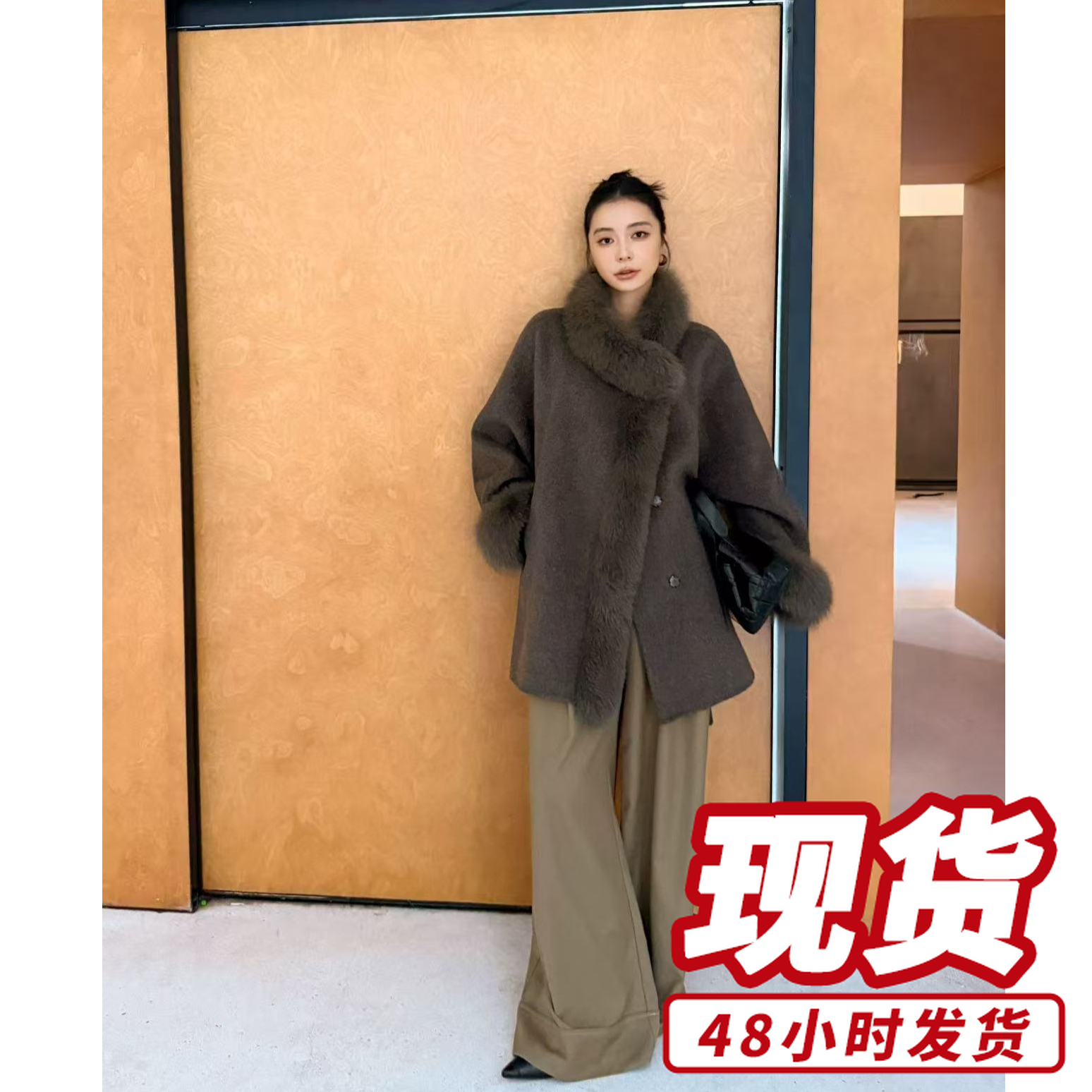 2025秋冬新款双面呢大衣中长款毛领呢子外套女S711181