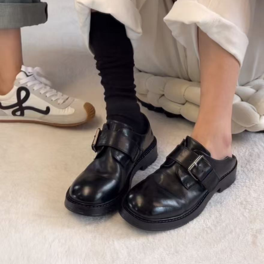  LI AJIGIRL/阿吉女·原创设计 水洗马皮一字扣做旧乐福鞋#真皮底