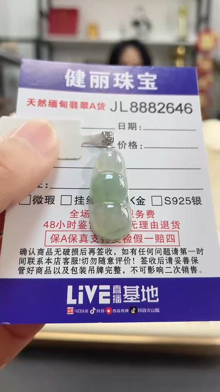 颈饰18K金镶嵌翡翠天然缅甸翡翠A货 富贵豆(一物一证)+银链
