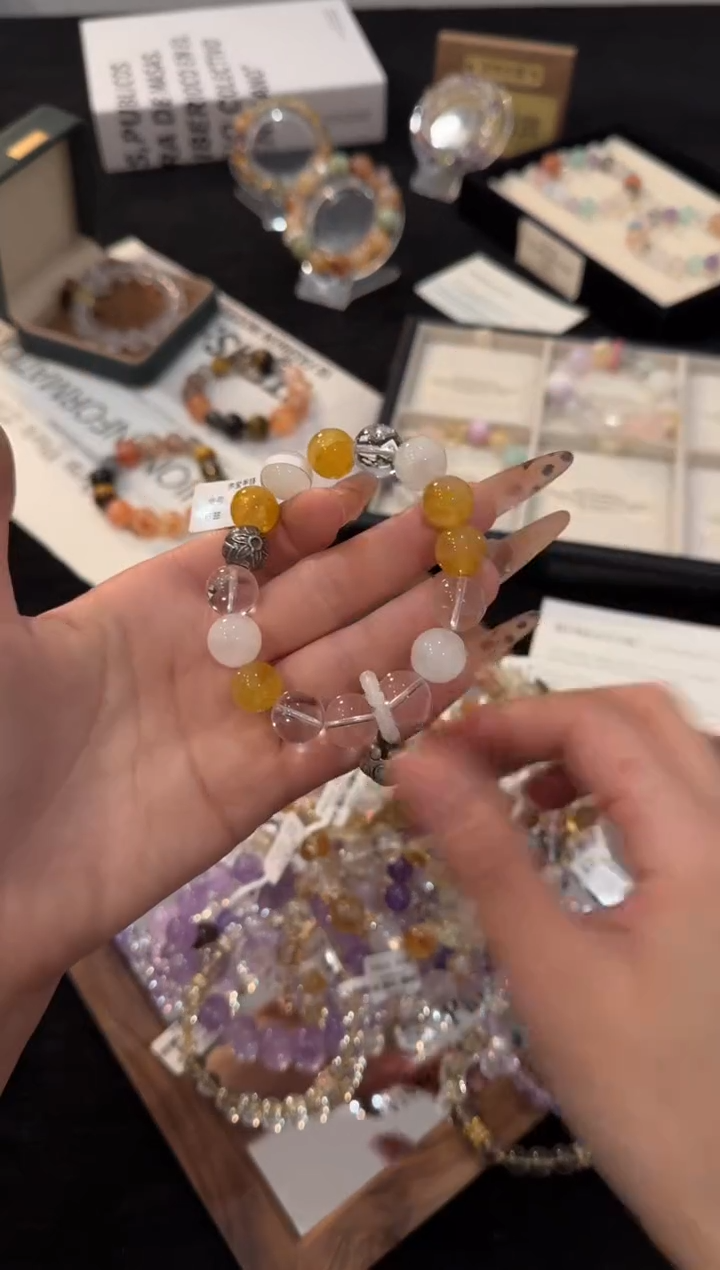 银S925镶嵌手链水晶黄胶花f174