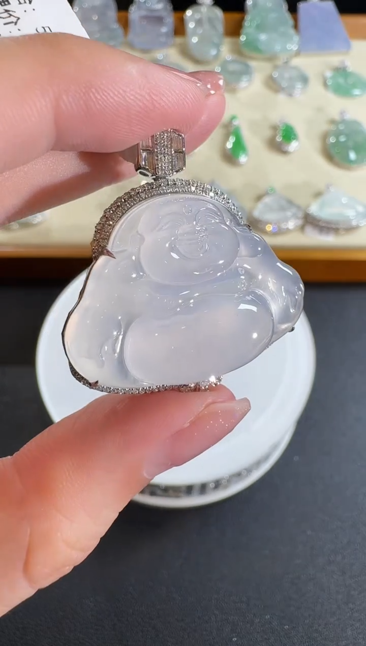 【闪购商品】翡翠吊坠(不含链)18K金镶嵌【源头工厂】钻石镶嵌