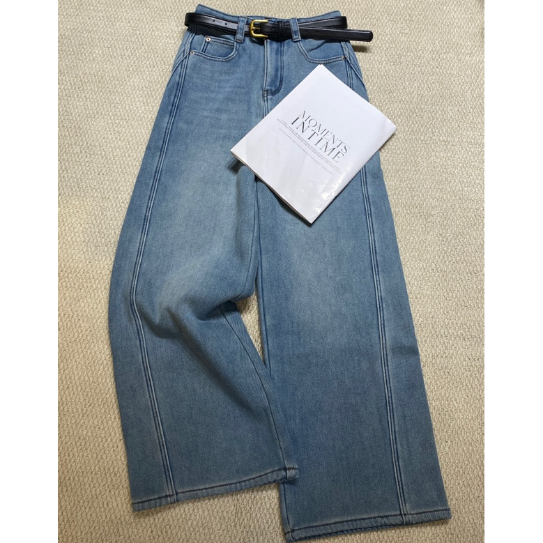 XIWEN推荐【冰川蓝调】冬季新款加绒加厚显瘦宽松垂感阔腿牛仔裤