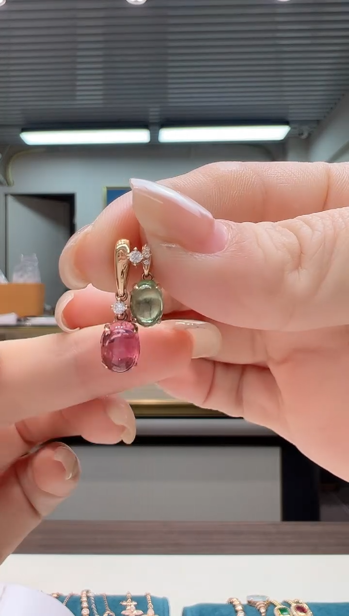 【闪购商品】碧玺吊坠(不含链)18K金镶嵌双色碧玺吊坠