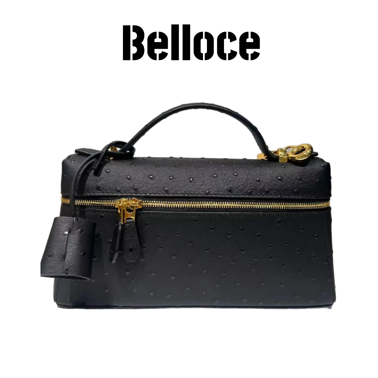 Belloce/贝罗奇 经典23黑金拉链鸵鸟纹饭盒包手提包时尚百搭