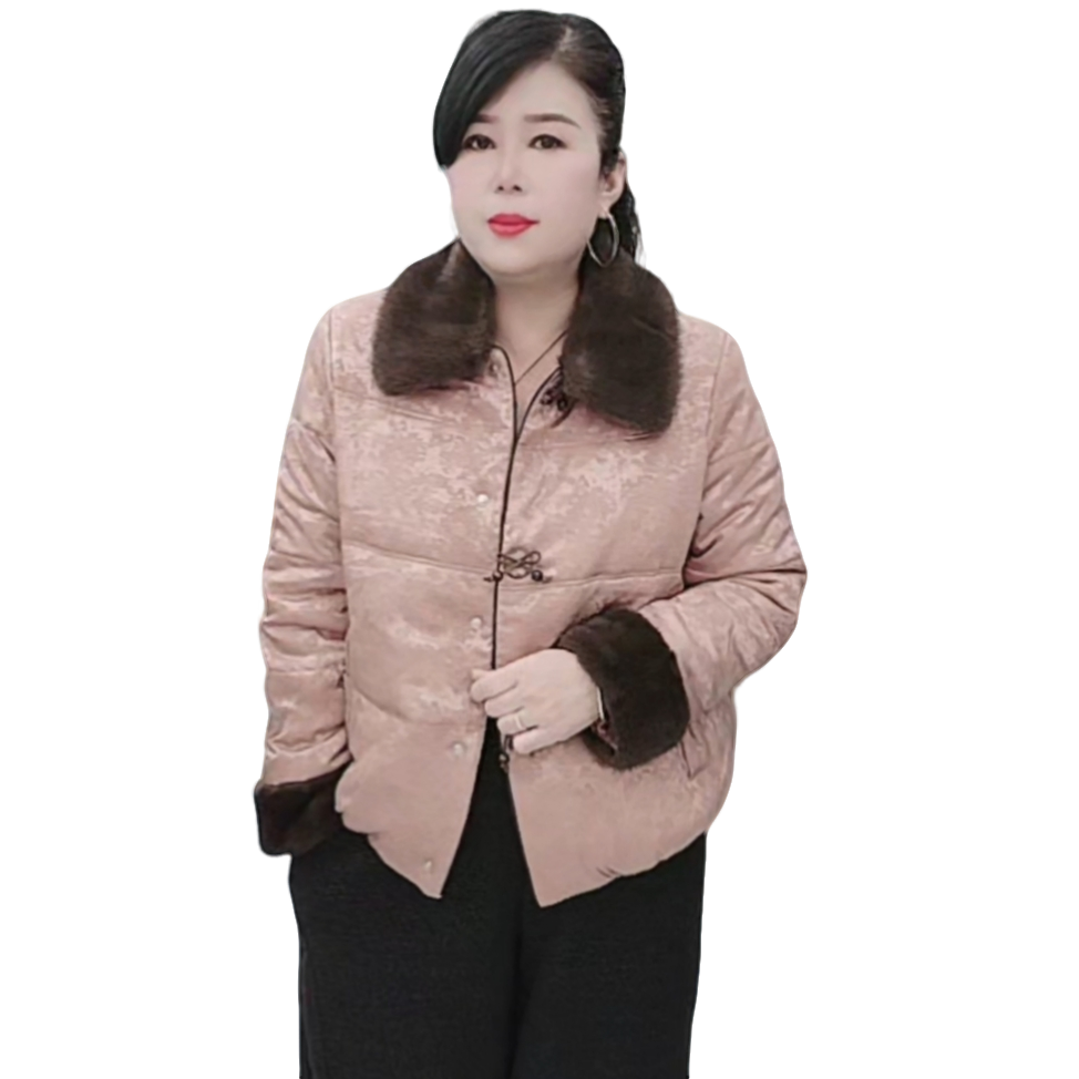 非凡秀中老年妈妈冬季国风提花加厚保暖显瘦气质洋气棉服外套