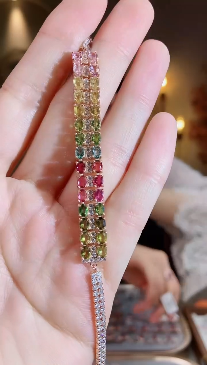 银S925镶嵌手链碧玺手链