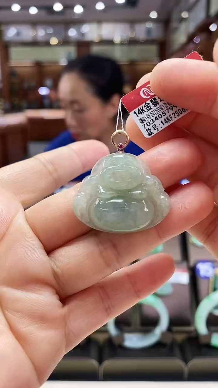 颈饰14K金镶嵌翡翠佛公