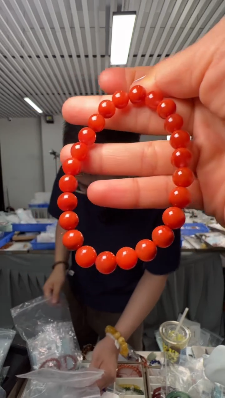 手串未镶嵌南红玛瑙满色满肉鲜艳柿子红南红圆珠手串