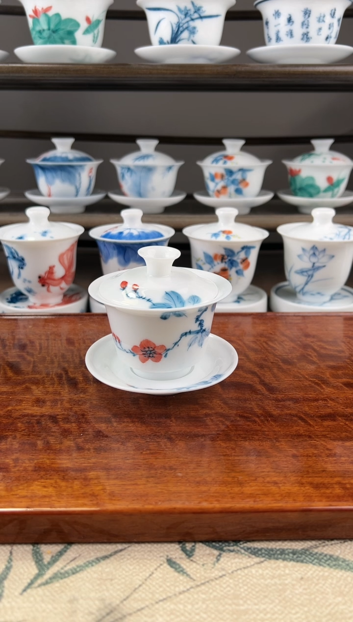 微瑕山茶花小马蹄100ml三才盖碗