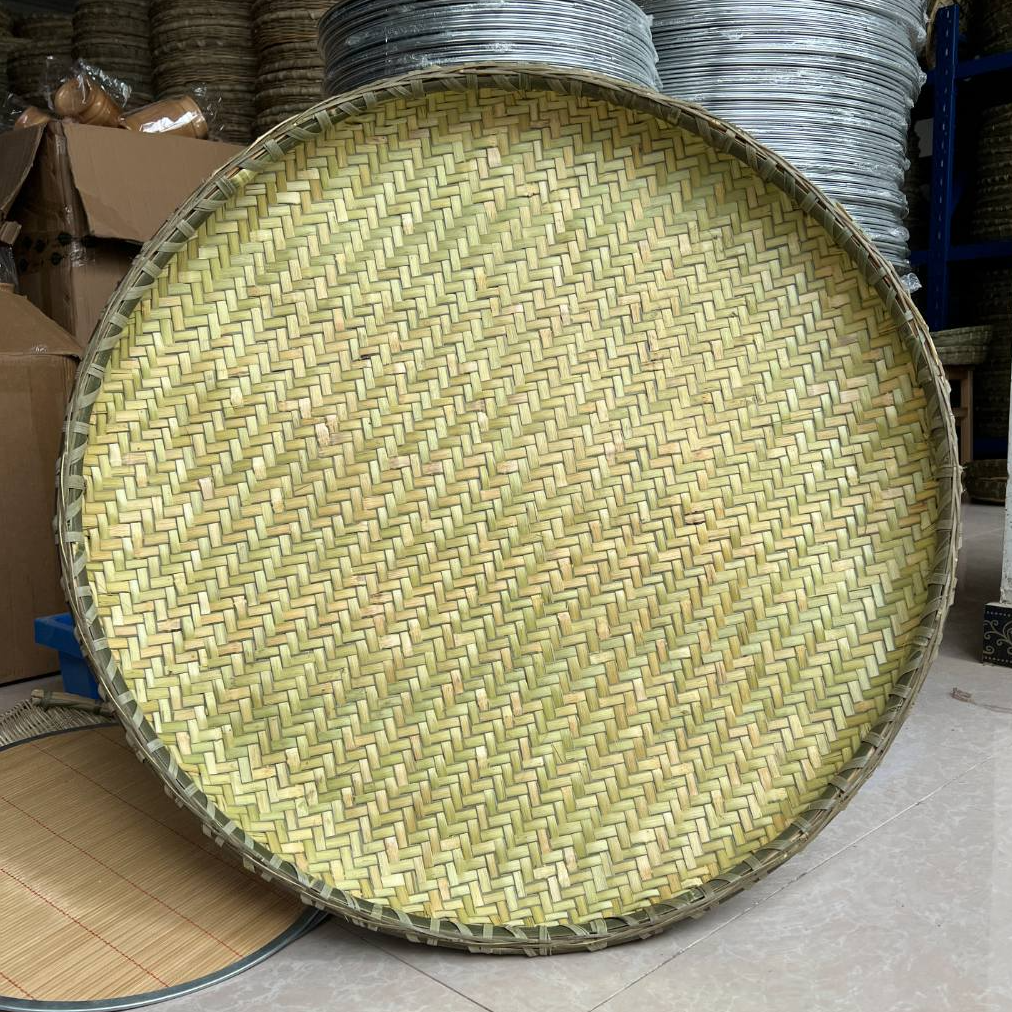 汉水竹城全二层竹款簸箕80厘米晾晒盘竹编竹制品圆簸箕底部加固