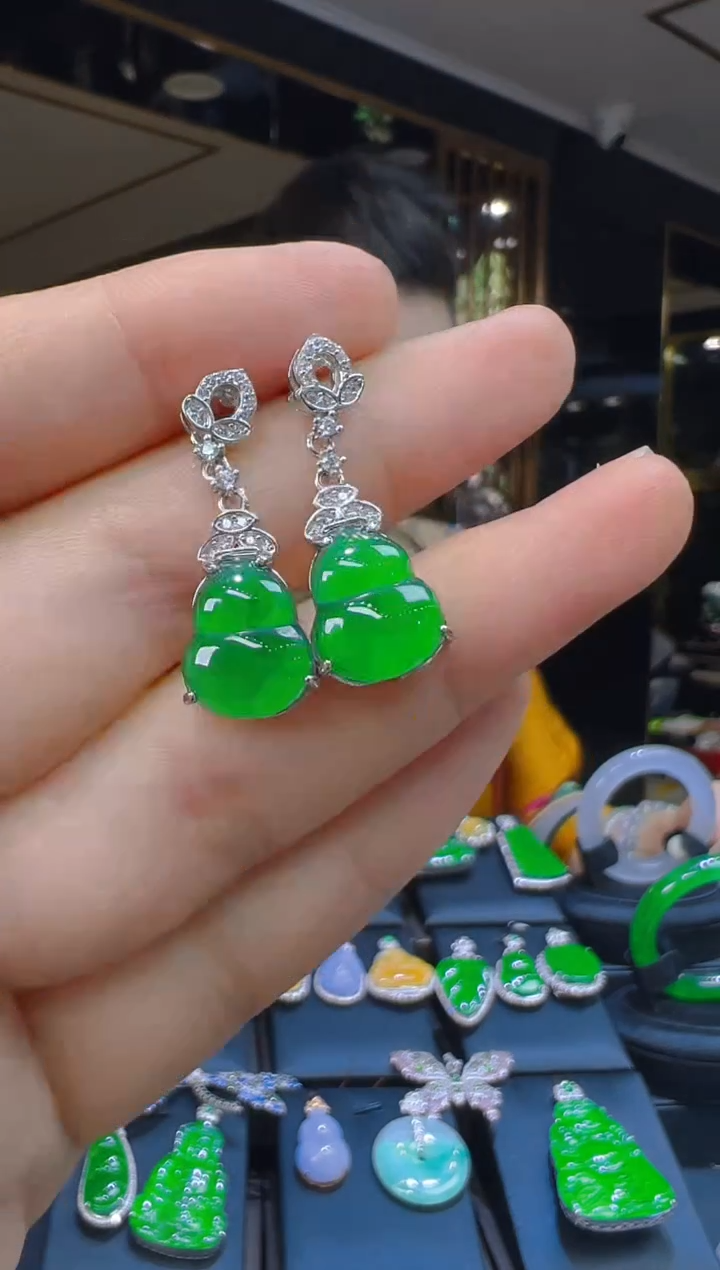 翡翠银S925镶嵌耳饰185（多样性发其一）