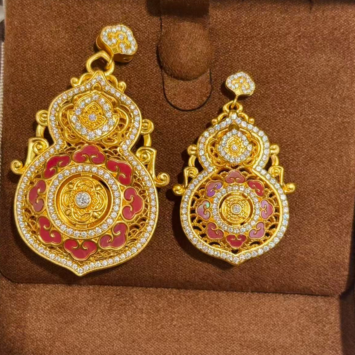 足金999螺钿人生四美点钻葫芦点钻吊坠（可送编绳）送女生圣诞礼物