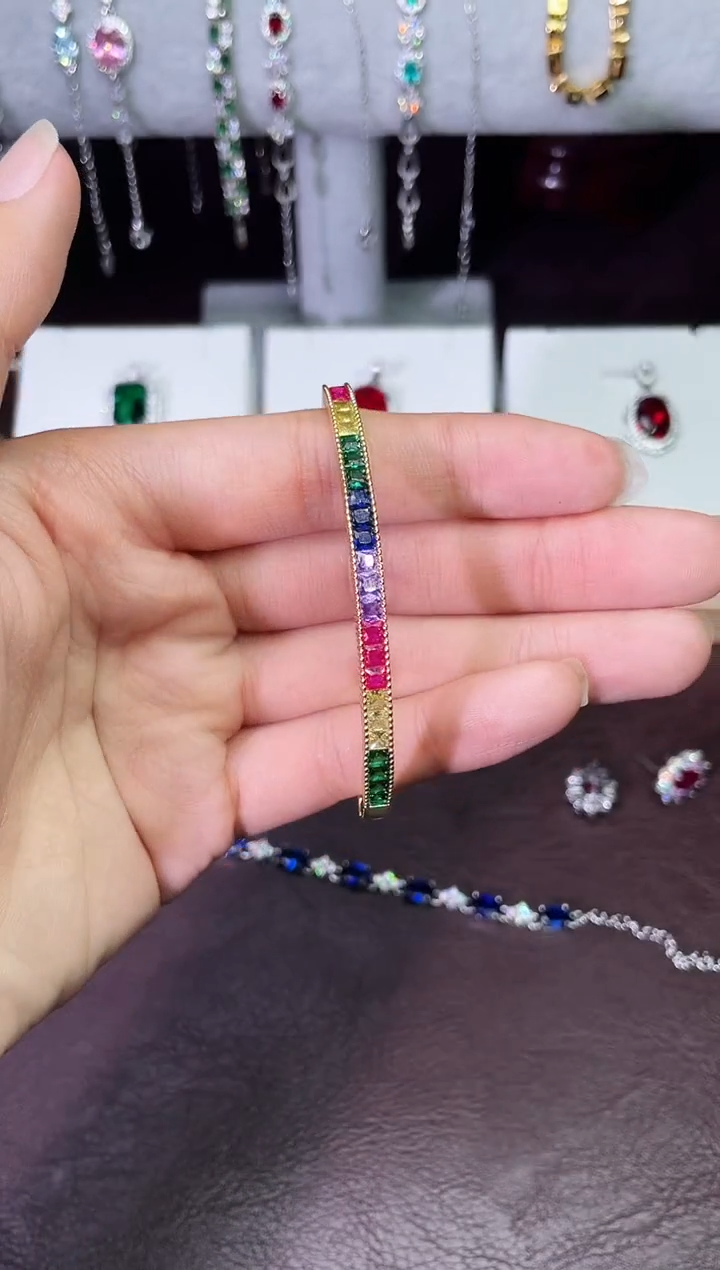 合金合成钻石彩虹手镯