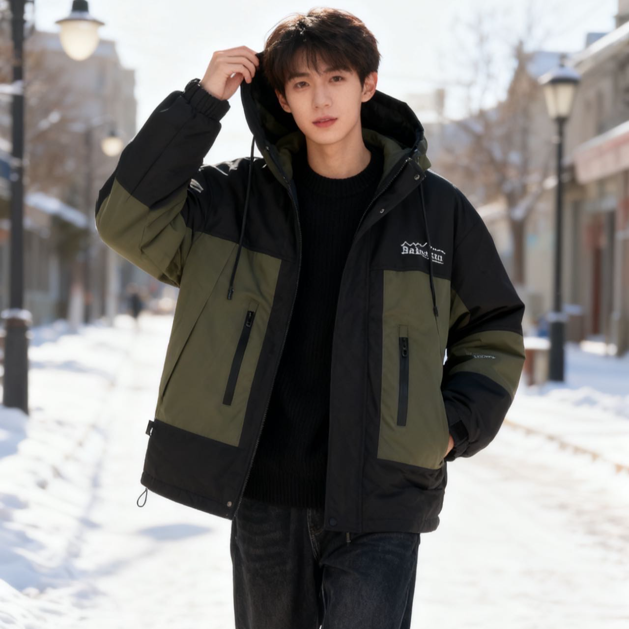 9813519高端专享老林家青少年冬款羽绒服军绿（靠谱）