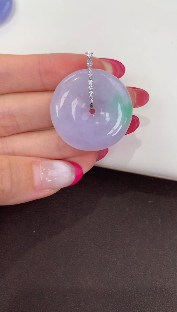 颈饰18K金镶嵌翡翠天然缅甸a货翡翠