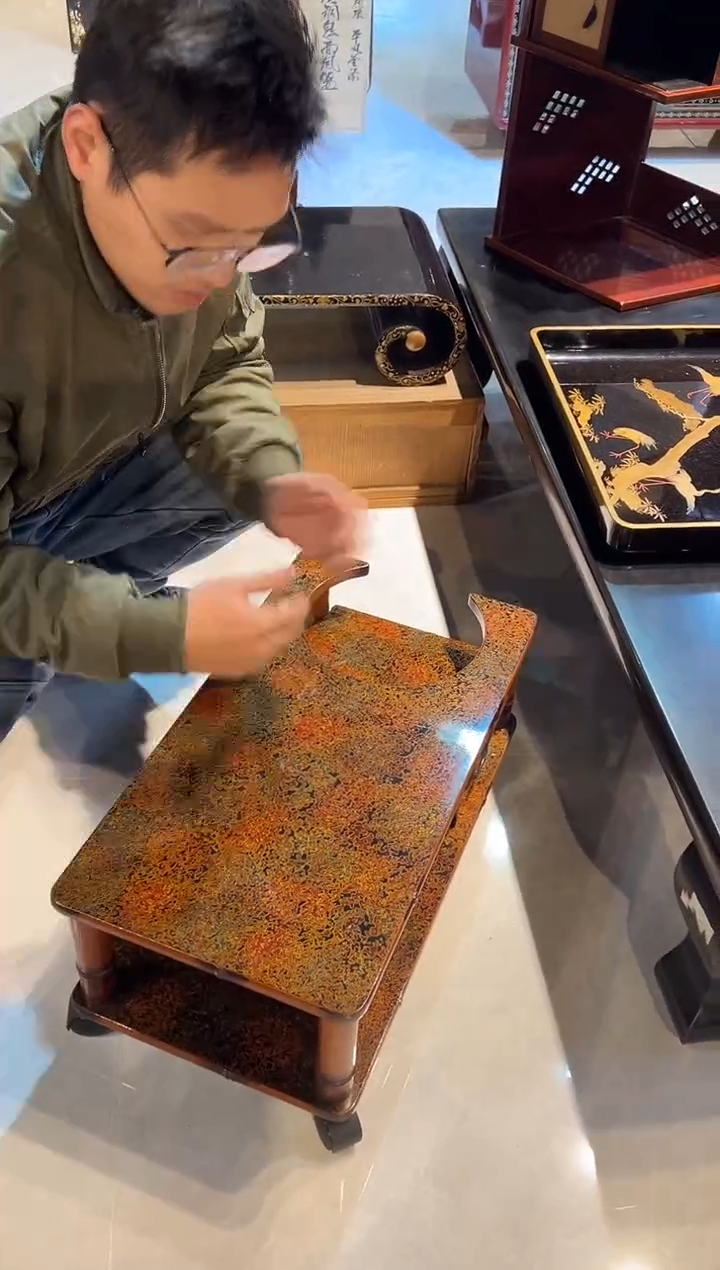 菠萝漆 包竹边 茶水柜