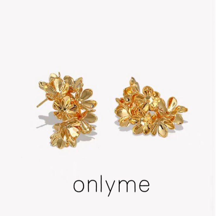 铜合金耳饰 繁花金色花朵C型耳环爆款高级感耳钉复古气质耳饰