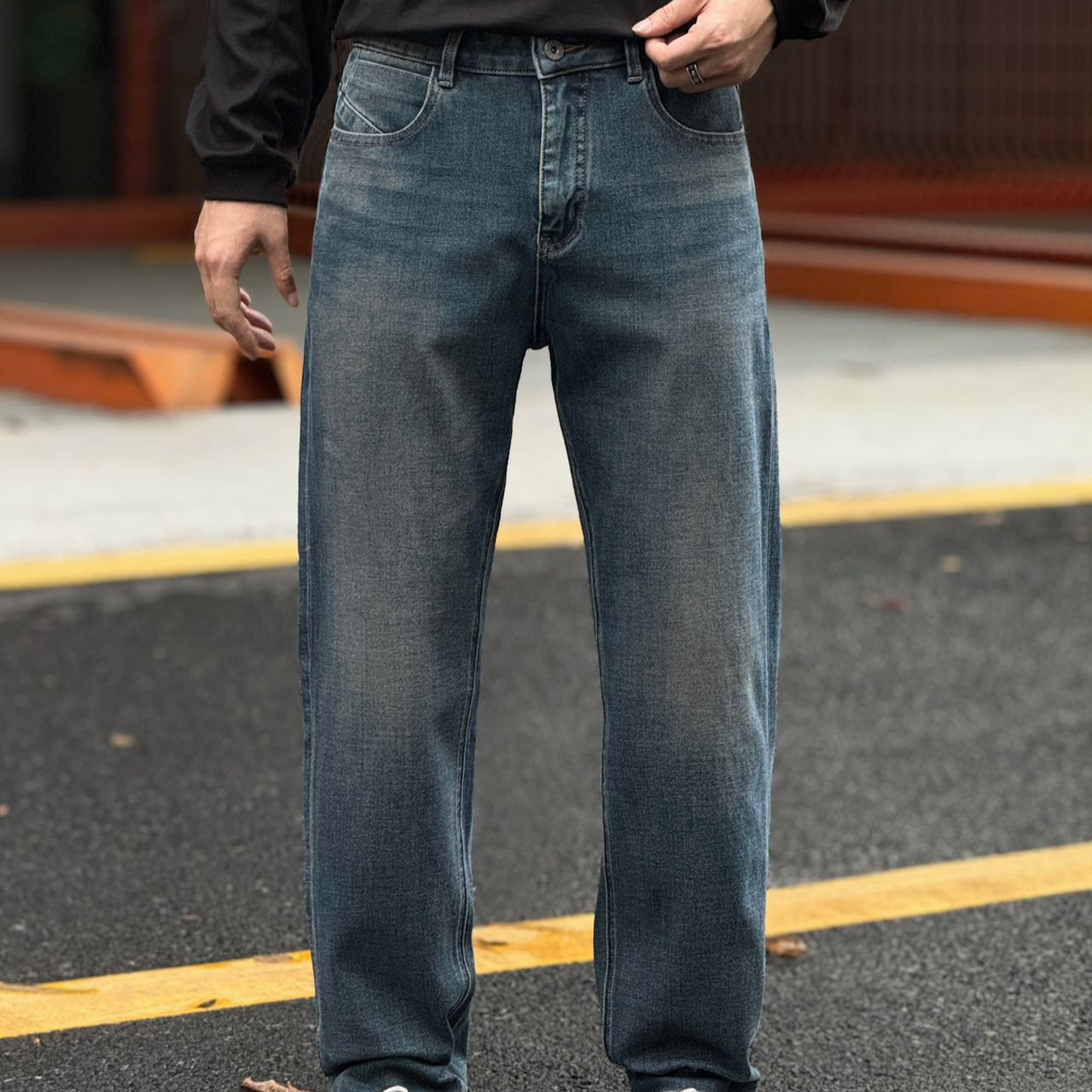 【BVCIGULM】男士直筒牛仔系列#98560四面弹微阔直筒百搭复古洗水