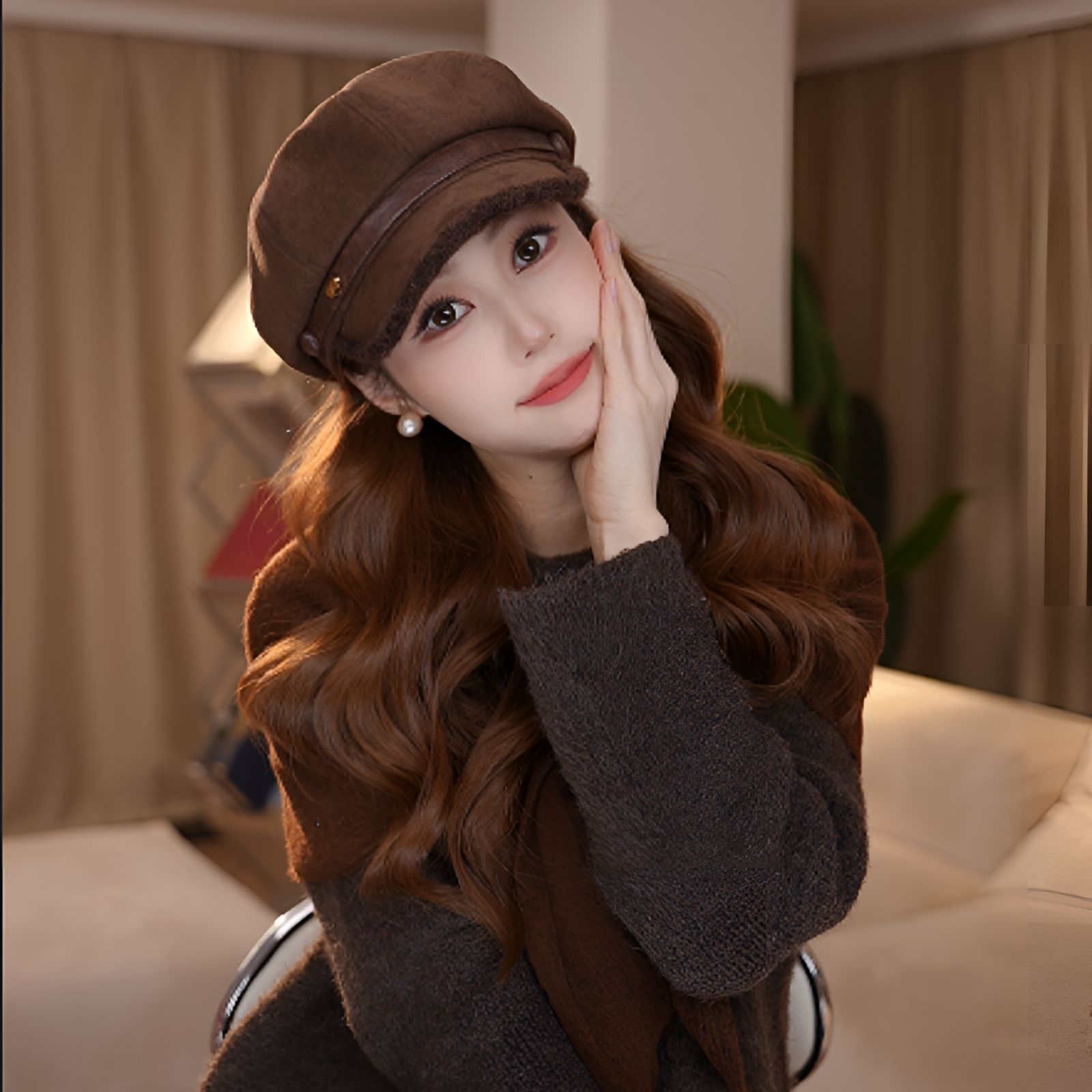 达芬奇密码新款秋冬氛围感爱心八角帽韩版帽子时尚保暖气质